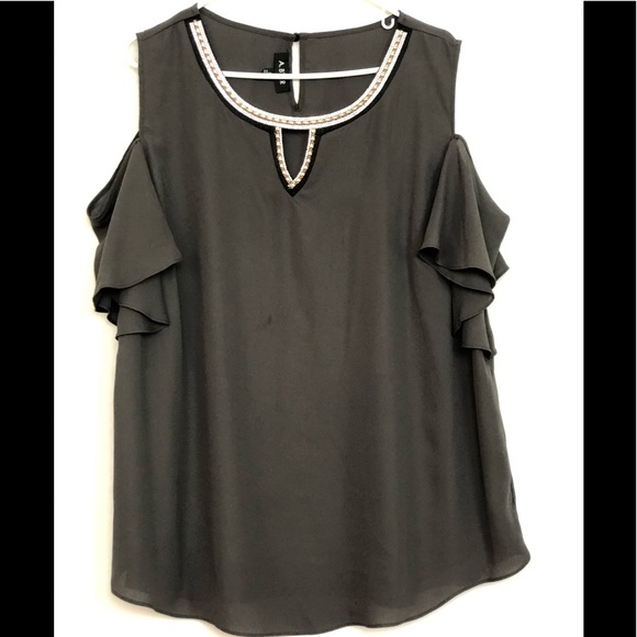 A. Byer Tops - A. Buyer Charcoal Studded Cold Shoulder Blouse 2X